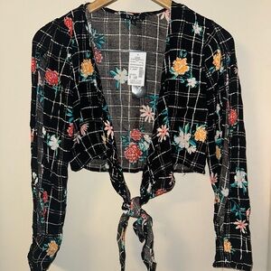 & Other Stories Black Floral Plaid Top & Pants Set